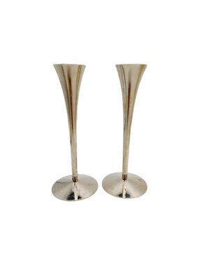 Solingen Germany Stainless Steel Tulip Candle Holders 6" Tall Set Of 2